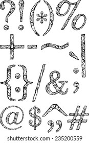 set of isolated typographic symbols with abstract pattern