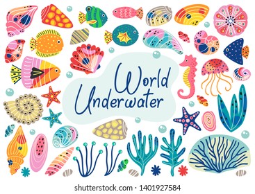 set of isolated underwater elements - vector illustration, eps