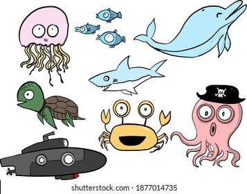 set of isolated underwater elements - vector illustration, eps