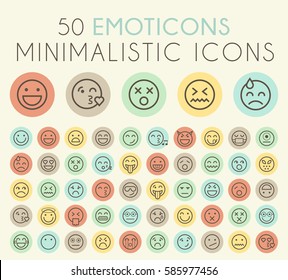 Set of Isolated Universal Minimal Simple Thin Line Emoticons on Circular Color Buttons