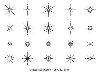 Set of isolated unpainted vector stars. Decoration, New Year.