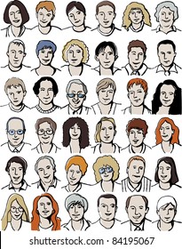 Set isolated  unrecognizable people portraits on white. Collection with different unrecognizable faces. Vector illustration with isolated objects.