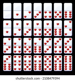 Set isolated valentine classic dominoes with hearts. Vector illustration collection of romantic domino chips.