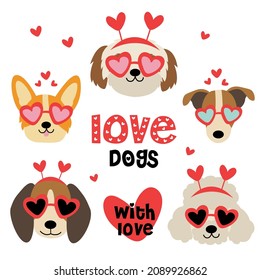 set of isolated  valentine dog heads part 2