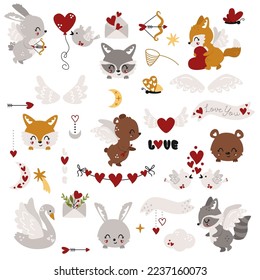 set of isolated valentines day animals elements