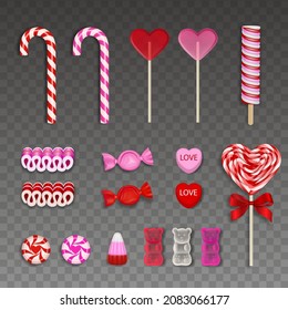 set of isolated valentine's day candies and lollipops