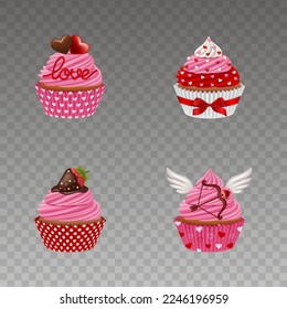 set of isolated valentine's day cupcakes