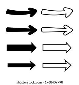 Conjunto de flechas vectoriales aisladas. Elementos negros y con contorno.