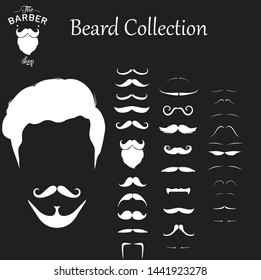 Set of isolated vector Beard style. Beards and mustaches types. barber big collection. Silhouette vintage beard and mustache. Barber cartoon black beard label. Hipster style barber beard icon