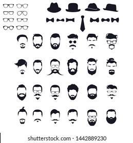 Set of isolated vector Beard style. Beards and mustaches types. barber big collection. Silhouette vintage beard and mustache. Barber cartoon black beard label. Hipster style barber beard icon