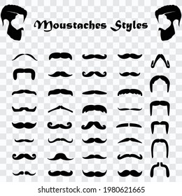 Set of isolated vector Beard style. Beards and mustaches types. barber big collection. Silhouette vintage beard and mustache. Barber cartoon black beard label. Hipster style barber beard icon.