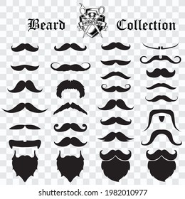 Set of isolated vector Beard style. Beards and mustaches types. barber big collection. Silhouette vintage beard and mustache. Barber cartoon black beard label. Hipster style barber beard icon.