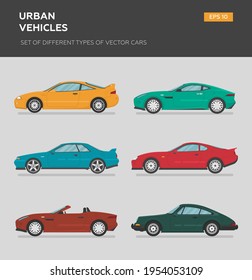 Set of isolated vector cars. Flat illustration, icon for graphic and web design