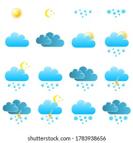 Set of isolated vector colored realistic icons for weather forecast on white background