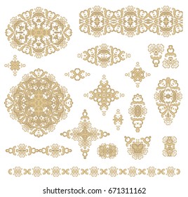 Set of isolated vector decorative elements - border ornaments, vignettes, rosettes on white background