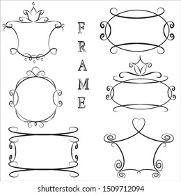 Set of isolated vector decorative royal smart elegant beautiful romantic cute ancient vintage cartoon frames  