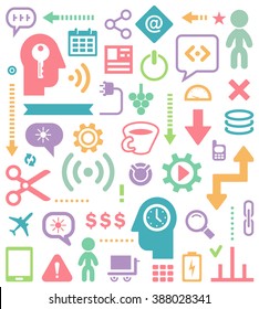 Set of Isolated Vector Elements. Abstract Social and Media Symbols for Your Infographic or Cover Design. Mix of Colorful Shapes