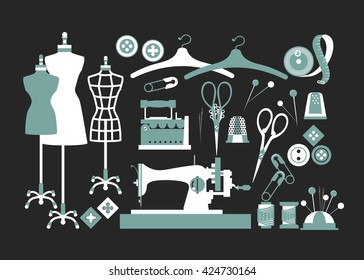 set of isolated vector elements for sewing and Couture