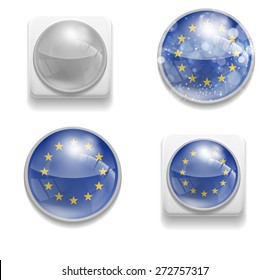 Set Isolated Vector European Union flag is made in form of realistic volume glass button plastic-based on white background for brochure, printed material, element, web site, Illustration, Image, Icon