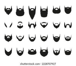 Set of isolated vector face hairstyles. Types of beards and mustaches. Big collection of hairdresser.