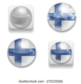 Set Isolated Vector Finnish flag is made in form of realistic volume glass button plastic-based on white background for brochures, printed materials, element, web site, Illustration, Image, Icon