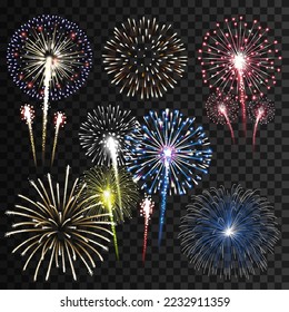 Set of isolated vector fireworks