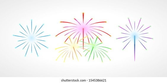 Set of Isolated Vector Fireworks on White Backgound