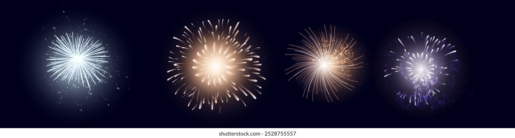 Conjunto de fuegos artificiales de Vector aislados sobre un fondo transparente.