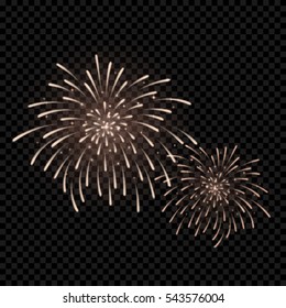 set of isolated vector fireworks on a transparent background.