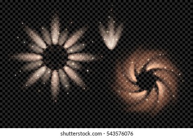 set of isolated vector fireworks on a transparent background.