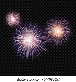 A set of isolated vector fireworks on a transparent background.