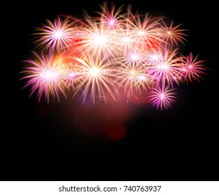  set of isolated vector fireworks on a black background. Illustration