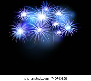  set of isolated vector fireworks on a black background. Illustration