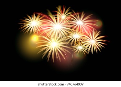  set of isolated vector fireworks on a black background. Illustration