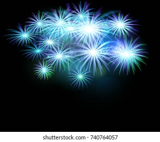  set of isolated vector fireworks on a black background. Illustration