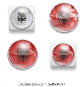 Set Isolated Vector flag of Albania made in form of realistic volume glass button plastic-based on white background. Use for brochures, printed materials, elements, web site, Illustration, Image, Icon