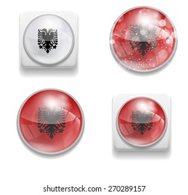 Set Isolated Vector flag of Albania is made in form of realistic volume glass button plastic-based on white background for brochures, printed materials, element, web site, Illustration, Image, Icon