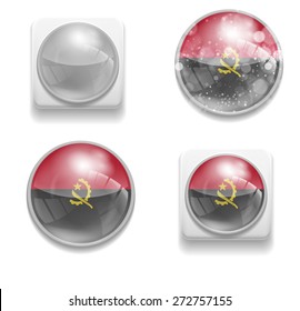 Set Isolated Vector flag of Angola is made in form of realistic volume glass button plastic-based on white background for brochure, printed material, element, web site, Illustration, Image, Icon