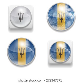 Set Isolated Vector Flag of Barbados is made in form of realistic volume glass button plastic-based on white background for brochure, printed material, element, web site, Illustration, Image, Icon
