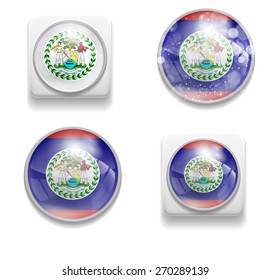Set Isolated Vector Flag of Belize is made in form of realistic volume glass button plastic-based on white background for brochures, printed materials, element, web site, Illustration, Image, Icon