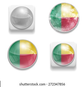 Set Isolated Vector Flag of Benin is made in form of realistic volume glass button plastic-based on white background for brochure, printed material, element, web site, Illustration, Image, Icon