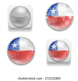 Set Isolated Vector Flag of Chile is made in form of realistic volume glass button plastic-based on white background for brochures, printed materials, element, web site, Illustration, Image, Icon