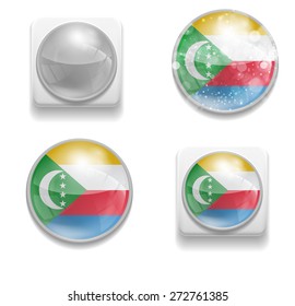 Set Isolated Vector Flag of Comoros is made in form of realistic volume glass button plastic-based on white background for brochure, printed material, element, web site, Illustration, Image, Icon