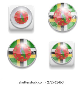 Set Isolated Vector Flag of Dominica is made in form of realistic volume glass button plastic-based on white background for brochure, printed material, element, web site, Illustration, Image, Icon