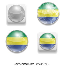 Set Isolated Vector Flag of Gabon is made in form of realistic volume glass button plastic-based on white background for brochure, printed material, element, web site, Illustration, Image, Icon