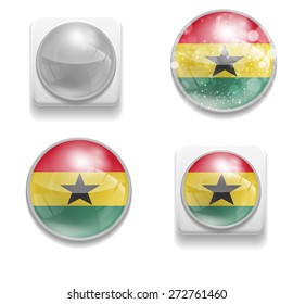 Set Isolated Vector Flag of Ghana is made in form of realistic volume glass button plastic-based on white background for brochure, printed material, element, web site, Illustration, Image, Icon