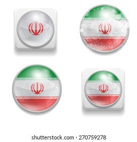 Set Isolated Vector Flag of Iran is made in form of realistic volume glass button plastic-based on white background. Use for brochures, printed materials, element, web site, Illustration, Image, Icon