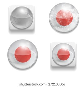 Set Isolated Vector Flag of Japan is made in form of realistic volume glass button plastic-based on white background for brochures, printed materials, element, web site, Illustration, Image, Icon