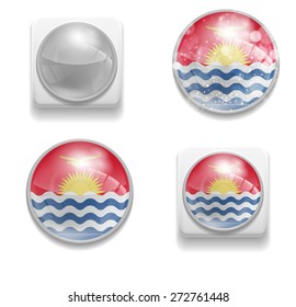 Set Isolated Vector Flag of Kiribati is made in form of realistic volume glass button plastic-based on white background for brochure, printed material, element, web site, Illustration, Image, Icon