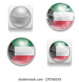 Set Isolated Vector Flag of Kuwait is made in form of realistic volume glass button plastic-based on white background. Use for brochures, printed material, element, web site, Illustration, Image, Icon